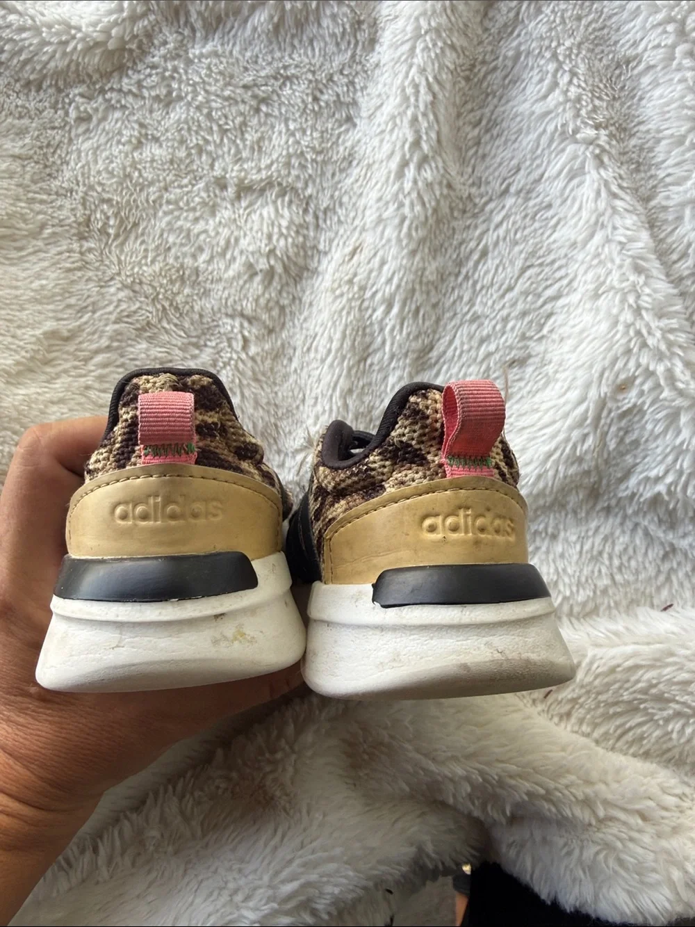 adidas Kids Leopard Print Sneakers in Brown and Black with Pink Accents